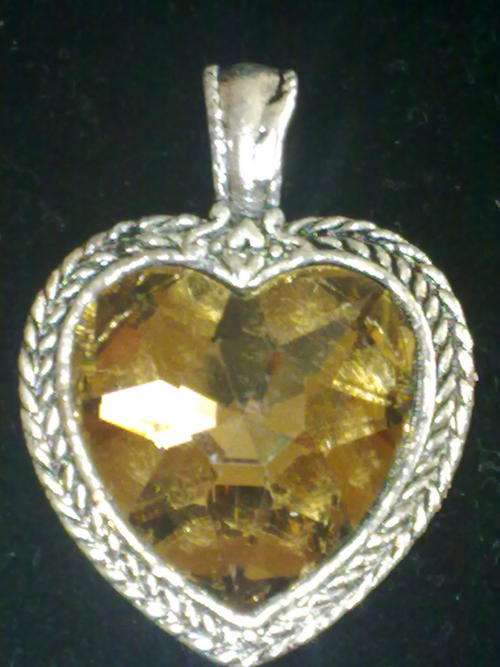 NEW!!! TIBETAN SILVER BROWN CRYSTAL HEART PENDANT LARGE
