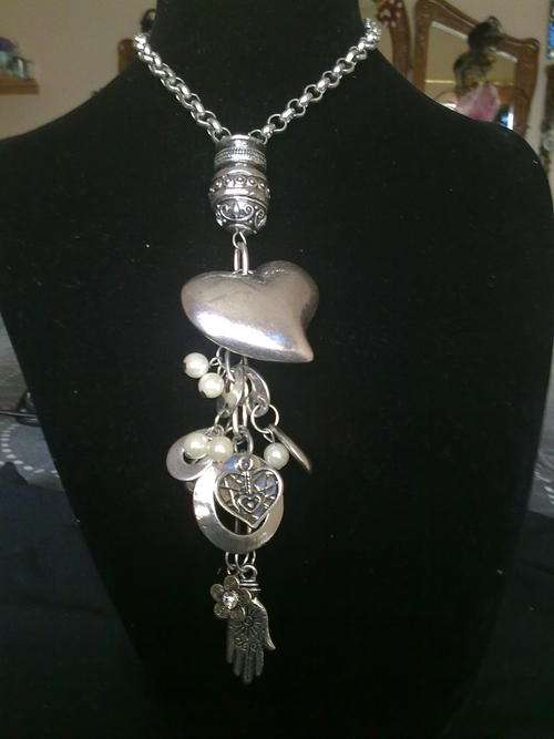 NEW!CHUNKY TIBETAN SILVER  HEART ,PEARL, HAND NECKLACE