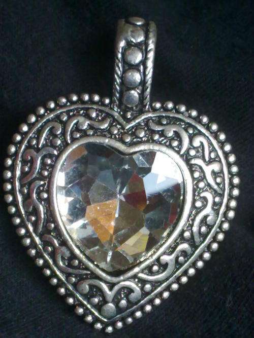 NEW!!! TIBETAN SILVER CRYSTAL CLEAR HEART PENDANT LARGE