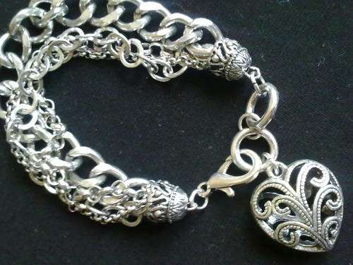 STUNNING TIBETAN SILVER FILIGREE HEART BRACELET