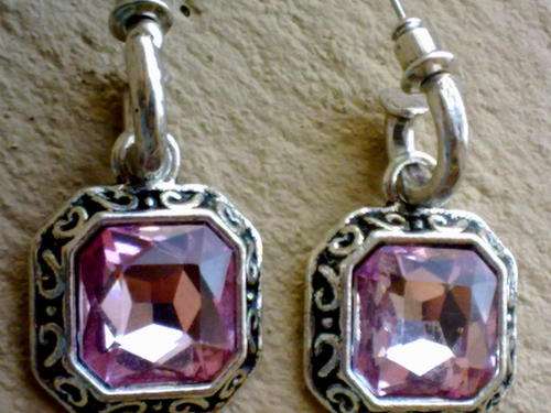 STUNNING TIBETAN SILVER PINK SQUARE EARRINGS
