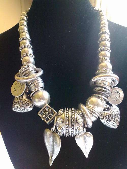 TIBETAN SILVER MULTI CHARM CHUNKY NECKLACE