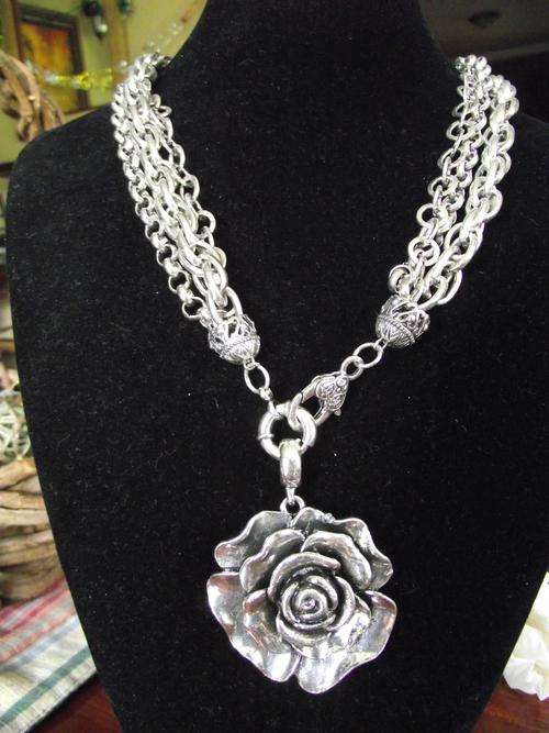 STUNNING!!! NEW TIBETAN SILVER ROSE MULTI CHAIN NECKLACE
