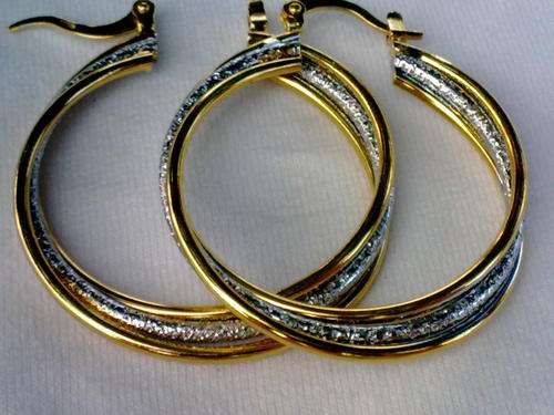 NEW!! GOLD TWO TONE 3 RINGS HOOP EARRINGS