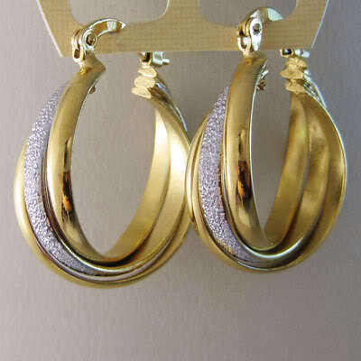 2 YEAR GUARANTEE!! LARGE GOLD TWO TONE THREE HOOP EARRINGS