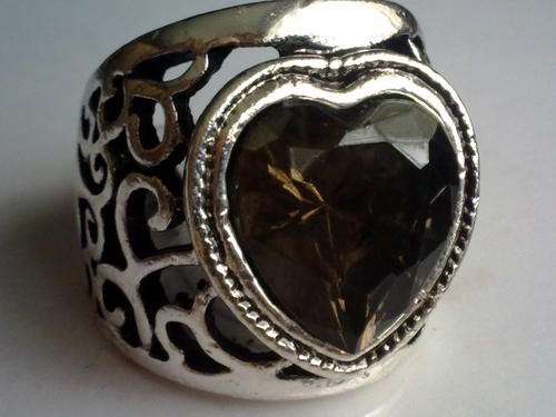 TIBETAN SILVER CHARCOAL HEART RING 22 mm