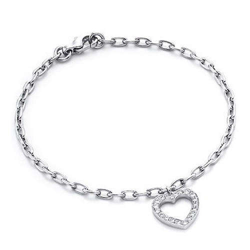 STUNNING STERLING SILVER DIAMANTE CHARM HEART BRACELET