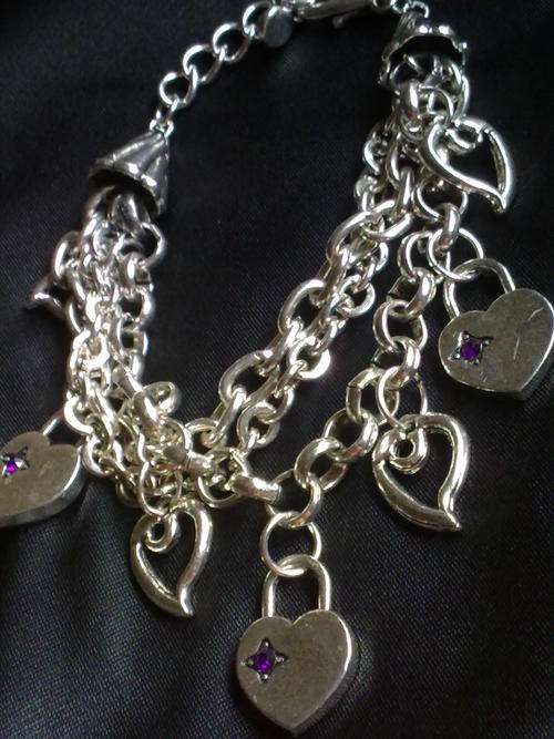 EXCLUSIVELY FROM THE 2011 HADASSAH COLLECTION TIBETAN SILVER MULTI CHAIN HEART CHARMS BRACELET