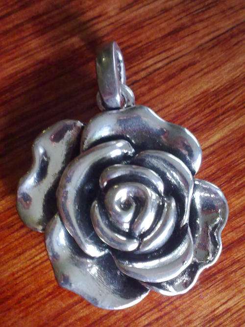 TIBETAN SILVER ROSE PENDANT LARGE