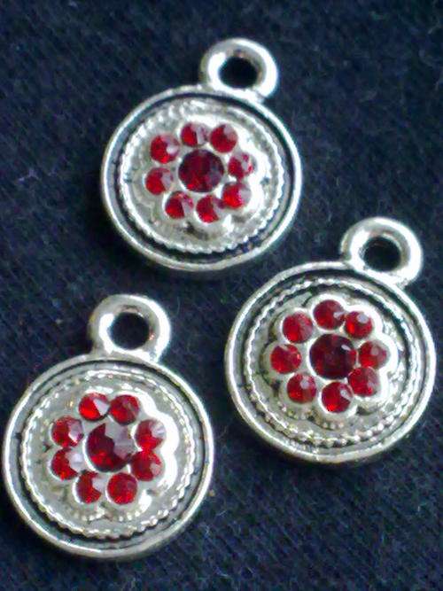 STUNNING TIBETAN SILVER RUBY RED  ROUND CHARM