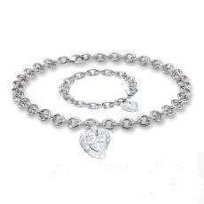 BEAUTIFULL SILVER DOUBLE HEART CHUNKY SET