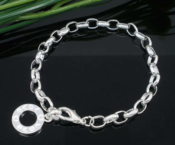 SILVER Link Chain Bracelet Fit Clip On Charm 20cm
