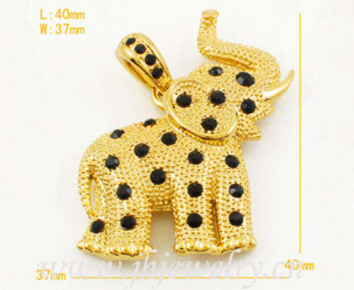 GORGEOUS GOLD ELEPHANT BLACK RHINESTONE PENDANT