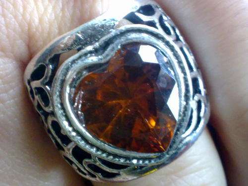 TIBETAN SILVER RED-BROWN HEART RING 22 mm SIZE 17