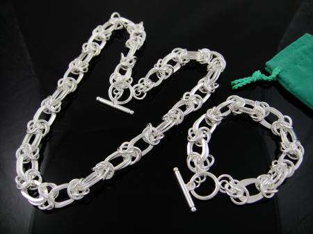 STUNNING SILVER DOUBLE LINKS CHUNKY SET 10 mm