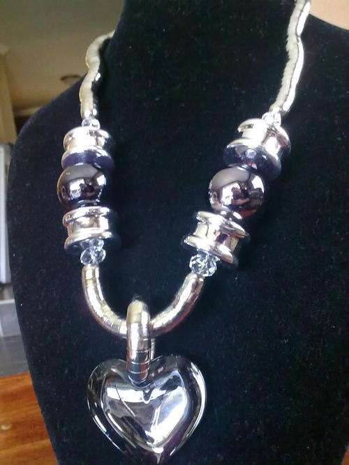 VERY CHUNKY TIBETAN SILVER BLACK HEART NECKLACE
