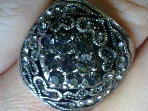 TIBETAN SILVER CHARCOAL RHINESTONE DRESS RING SIZE 19