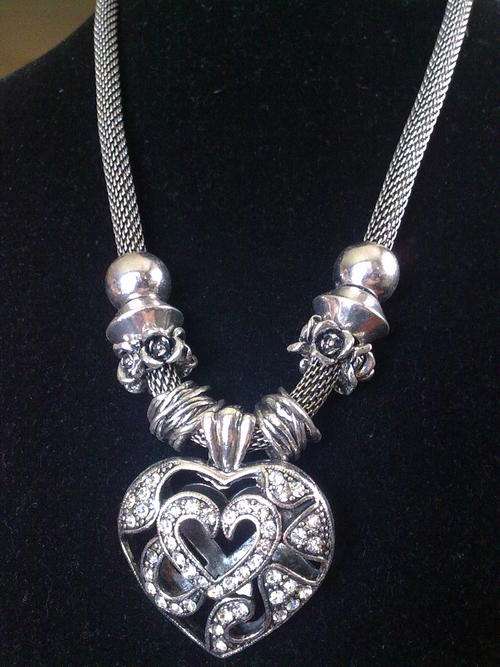 STUNNING!!! FANCY FILIGREE CRYSTAL HEART TIBETAN SILVER NECKLACE