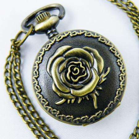 LARGE Antique Look Bronze Rose Pocket Watch