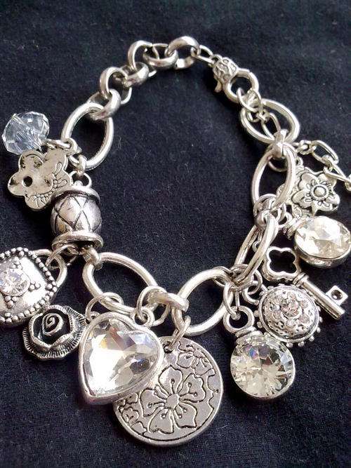 STUNNING TIBETAN SILVER CRYSTAL CHARMS, AUSTRIAN CRYSTALS BRACELET