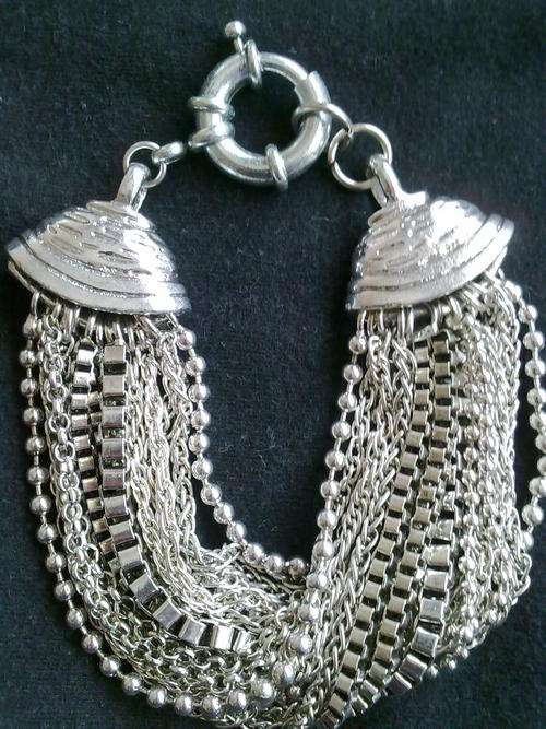 STUNNING WIDE TIBETAN SILVER MULTI STRAND BRACELET