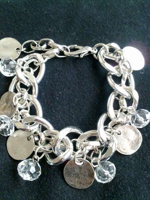 STUNNING TIBETAN SILVER WIDE CHAIN/AUSTRIAN CRYSTALS BRACELET