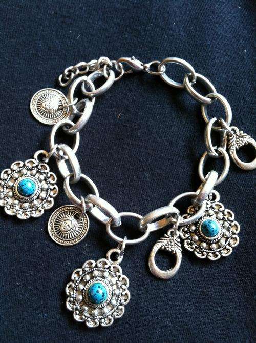 TIBETAN SILVER  LARGE TERQUOISE  FLOWERS BRACELET