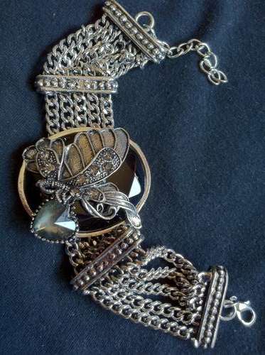 WIDE TIBETAN SILVER LARGE CHARCOAL BUTTERFLY CUFF BRACELET