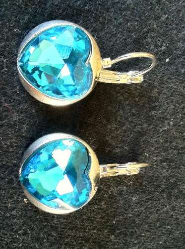 STUNNING TIBETAN SILVER TEAL BLUE HEART EARRINGS