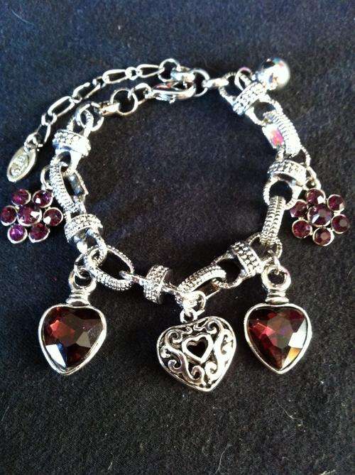TIBETAN SILVER MAROON HEARTS BRACELET