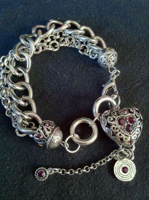 STUNNING TIBETAN SILVER PURPLE STONE FILIGREE HEART BRACELET