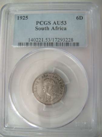 1925  6 Pence  * PCGS Graded AU 53  @ R1 start !!