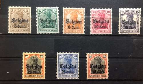 1916 German Empire Postage Stamps Surcharged "F and Cent" & Overprinted "Belgien"  MH