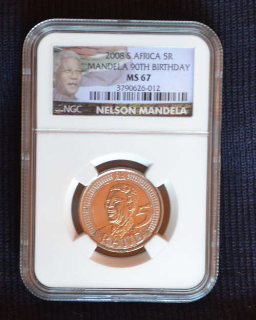 Mandela 2008 90th birthday R5 MS67 NGC New Label