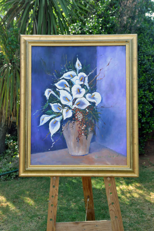 Large. Original Acrylic painting by artist Vivienne Swanepoel titled- "White Lily's"