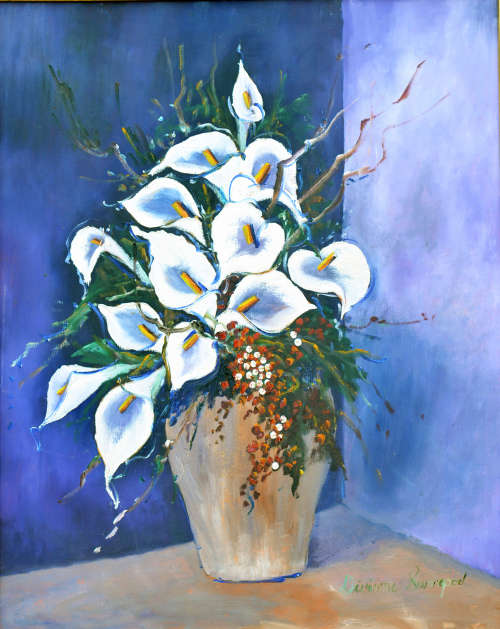 Large. Original Acrylic painting by artist Vivienne Swanepoel titled- "White Lily's"