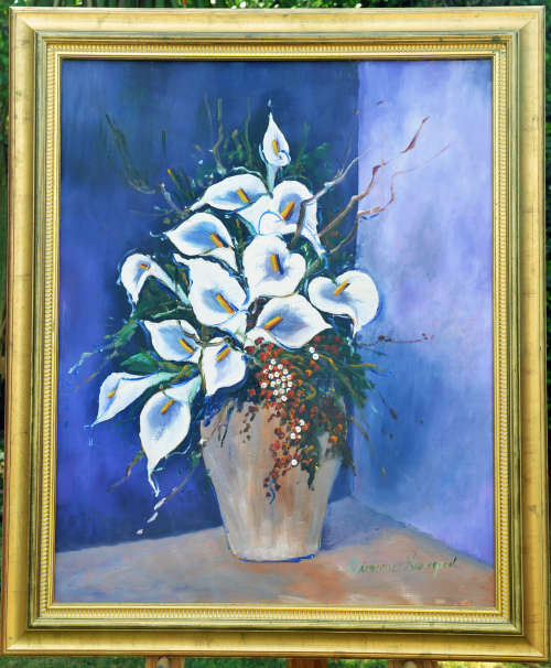 Large. Original Acrylic painting by artist Vivienne Swanepoel titled- "White Lily's"