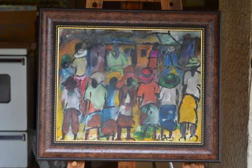 Joe Maseko - Large Oils on board 48 x 60 cm - Investment Art