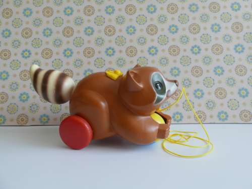 Vintage Fisher Price 1979 Wobbling Racoon Pull Toy