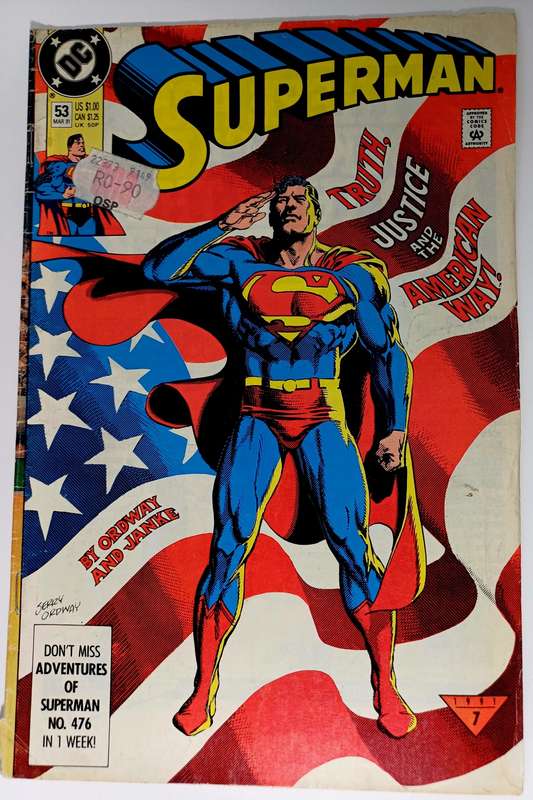 DC Comics Superman #53 -  "Truth, Justice, and the American Way"  Key Issue!