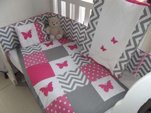 Embroidered Butterflies and flowers Piece Baby Bedding Set