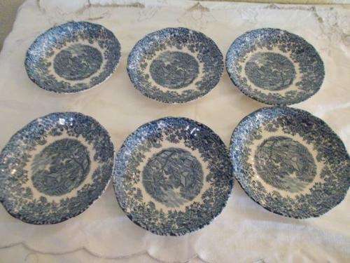 Lovely set of six blue and white old mill johnson brothers saucers