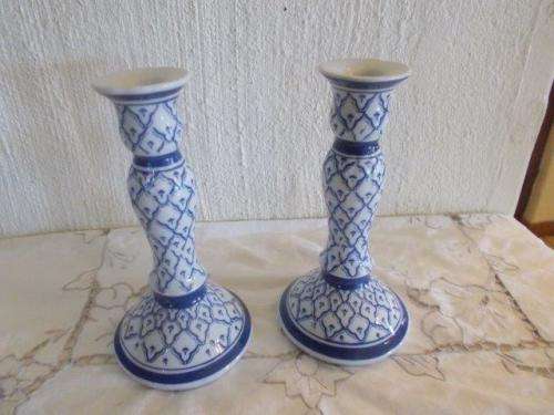 Lovely porcelain blue and white candle stick holders