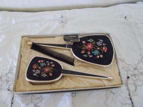 vintage petti point boxed tapestry ladies brush set