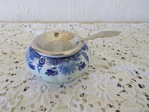 Collectable blue and white delft tea strainer