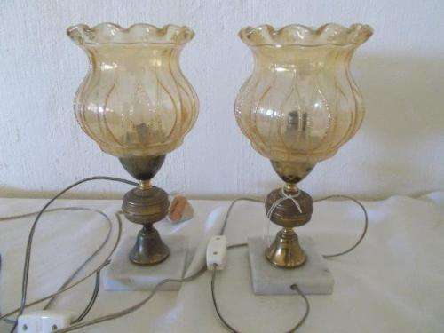 A pair of bedside table lamps on marble bases -- working order