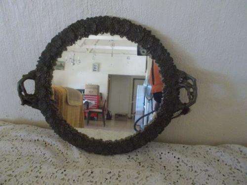 stunning pewter style decorated with flowers mirror tray
