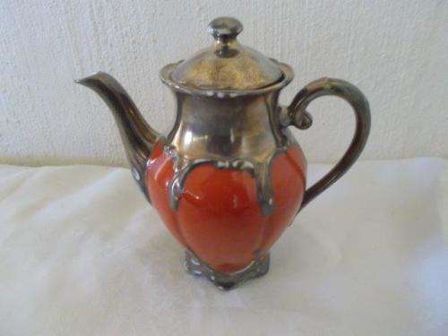 Stunning wine red sterling silver on porcelain foreign china tea pot