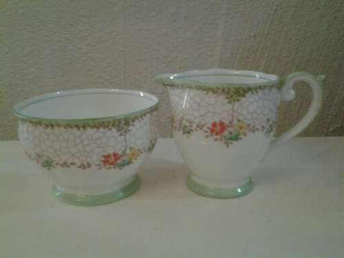 nice green and small colorful scene bell china milk and sugar bowl