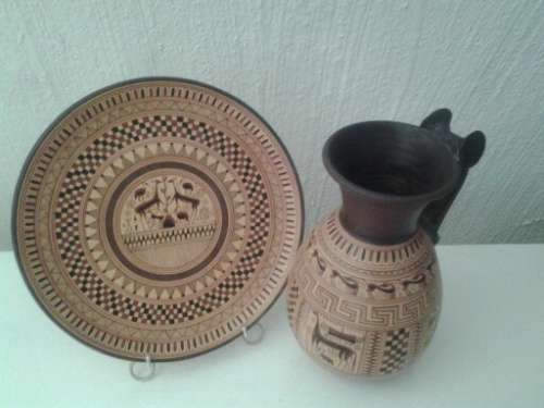 very nice well made greek pottery jug and matching plate